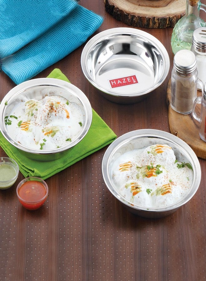 هايزل طقم أطباق/أوعية وجبات خفيفة من الفولاذ المقاوم للصدأ من هازل | أطباق صغيرة من الفولاذ للوجبات الخفيفة | أطباق إفطار، طقم من 3 قطع، 270 مل - Image 2